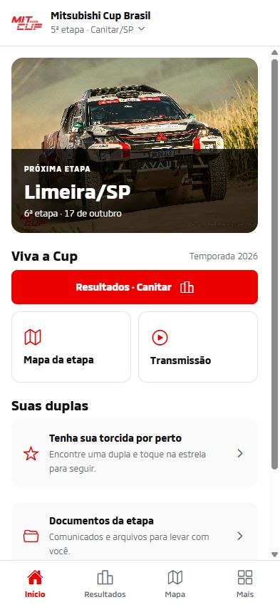 Tela inicial do app Faster/Mitcup